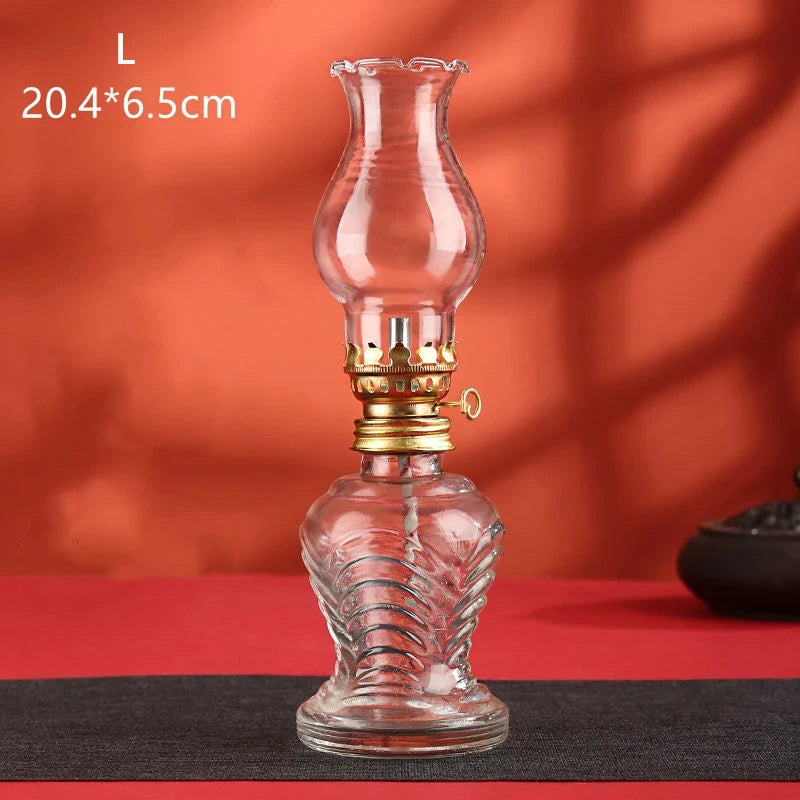 Glass Oil Lamp Classic Retro Vintage Lantern Portable High Capacity Indoor Outdoor Home Decorative Lighting Durable Emergency