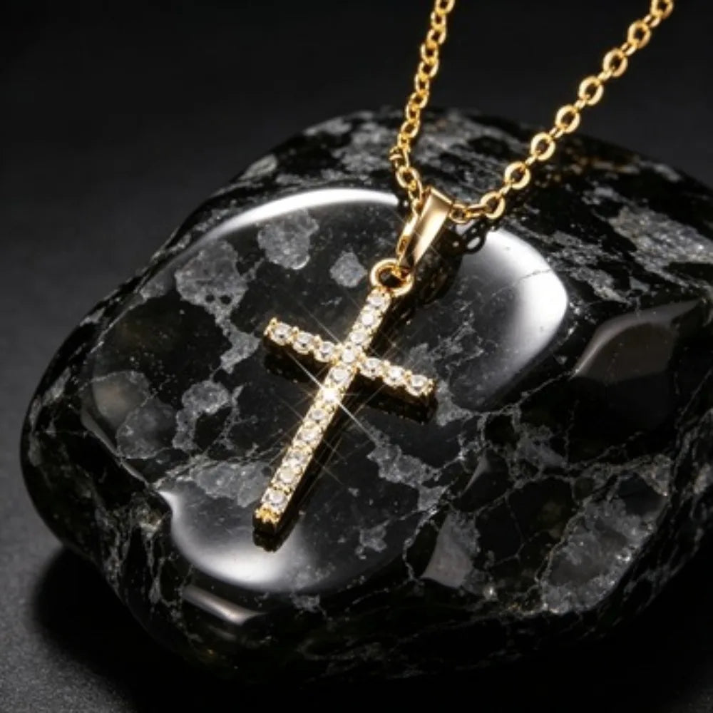 Cross Necklaces Chain Simple Pendants for Women Men Zircon Rhinestone Jewelry Gifts