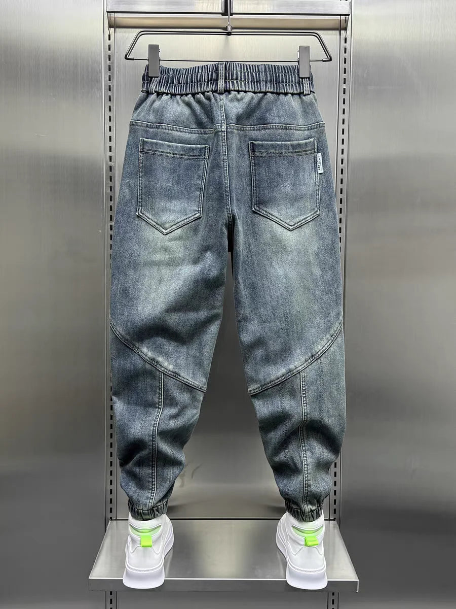 Blue Denim Jeans Loose Harem Pants Elastic Waist Cuffs Casual Spring Autumn Luxury Clothing Men korean 2024 New Men's Fashion