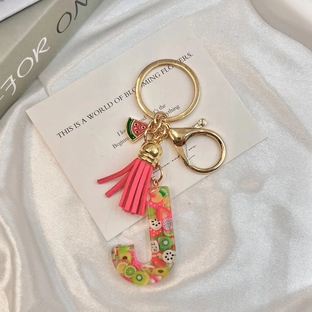 Personalized A-Z Key Ring Buckle Chains Y2k New Fruit Resin Keychain 26 Letter Pendant Fresh Cute Keyring Alphabet Initial Gift