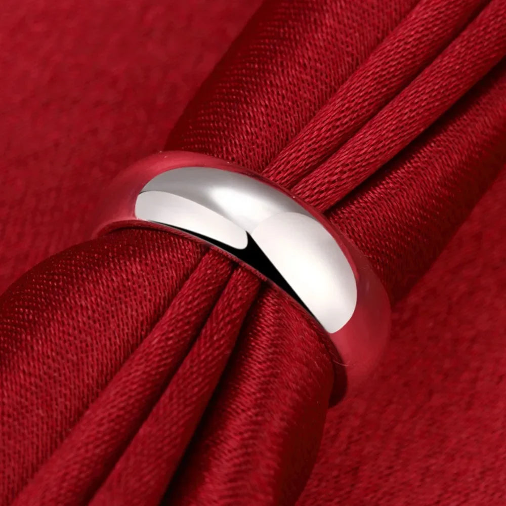 High Quality 925 Sterling Silver Ring Fashion Simple Smooth Round Ring Party Jewelry for Women Size 5 6 7 8 9 10 11