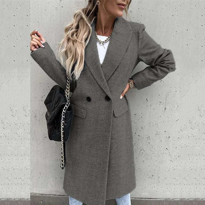 Women Woolen Coat 2026 Autumn Winter Thickened Single-Breasted Solid Color Fitted Long Windbreaker Woolen Coat Women's Clothing