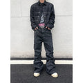 Denim Pant Men Stacked Jeans Vintage Pants Spliced Full Length Mid Waist Washed Straight Trousers Y2k High Street Casual Spring