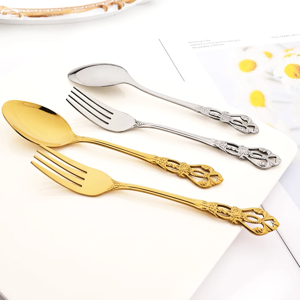 Stainless Steel Cutlery Set Knife Tea Fork Ice Cream Spoon Tableware Set Western Kitchen Flatware Rainbow Vintage Dinnerware Set