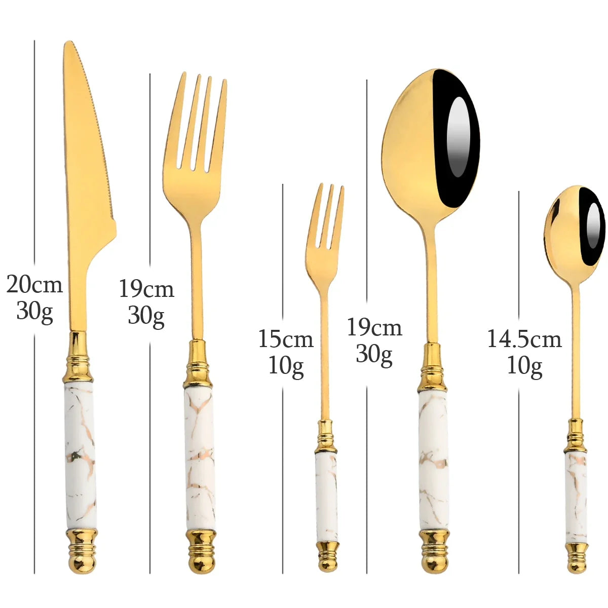 16Pcs Tableware Set Cutlery Set Mirror Ceramic Handle Gold Flatware Fork Spoon Knife Set Stainless Steel Dinnerware Dinner Set