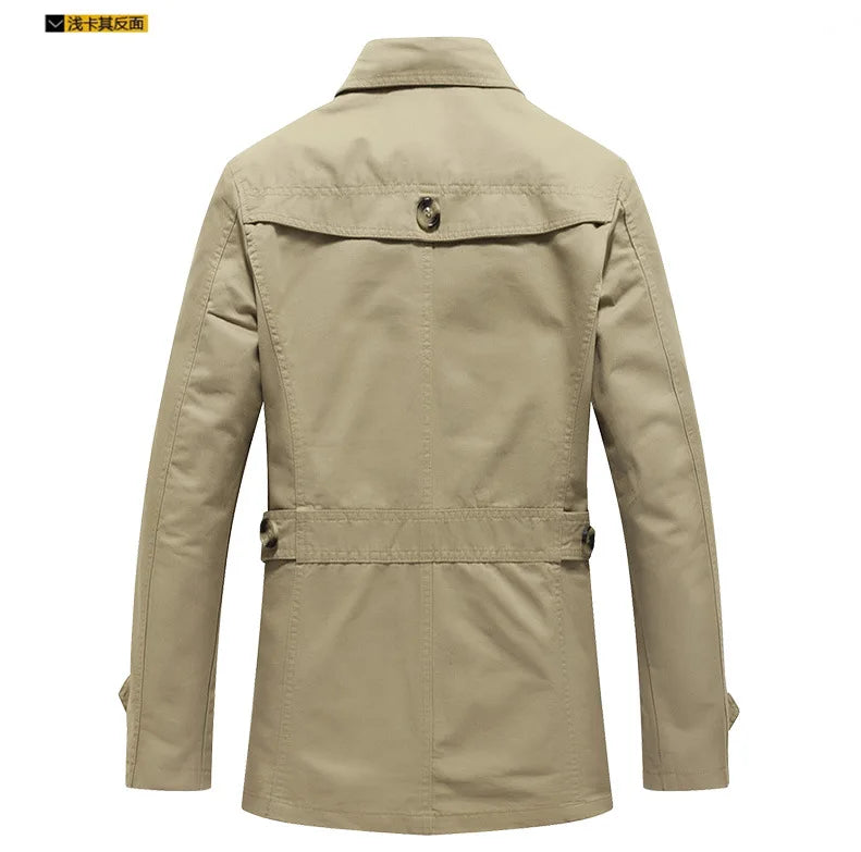 Men's Spring Autumn Casual Cotton Trench Coat Male Fashion Lapel Single-breasted Mid-long Overcoat Business Windbreaker
