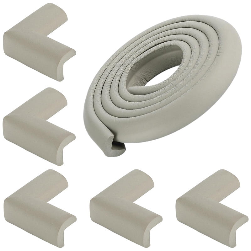 juego de tira protectora de esquinas y tira amortiguadora de espuma beige para mesa de seguridad infantil, diseñado para amortiguar los bordes afilados y prevenir lesiones