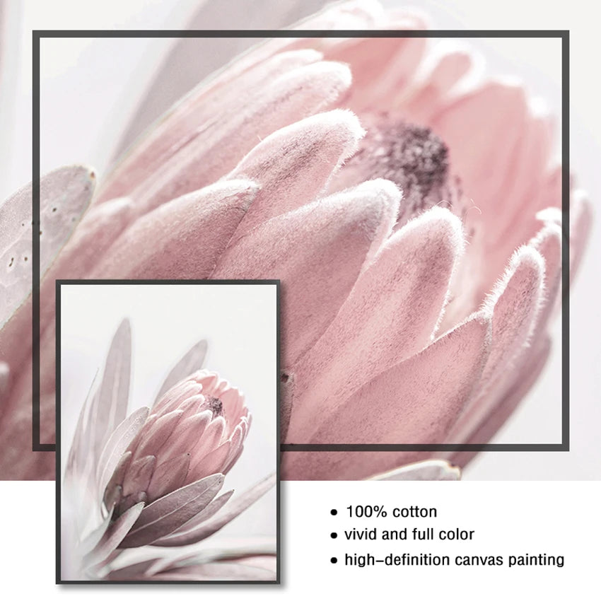 Scandinavian Living Bedroom Room Decoration Pictures Flowers Wall Art Peony Posters Floral Print Protea Rose Canvas Painting