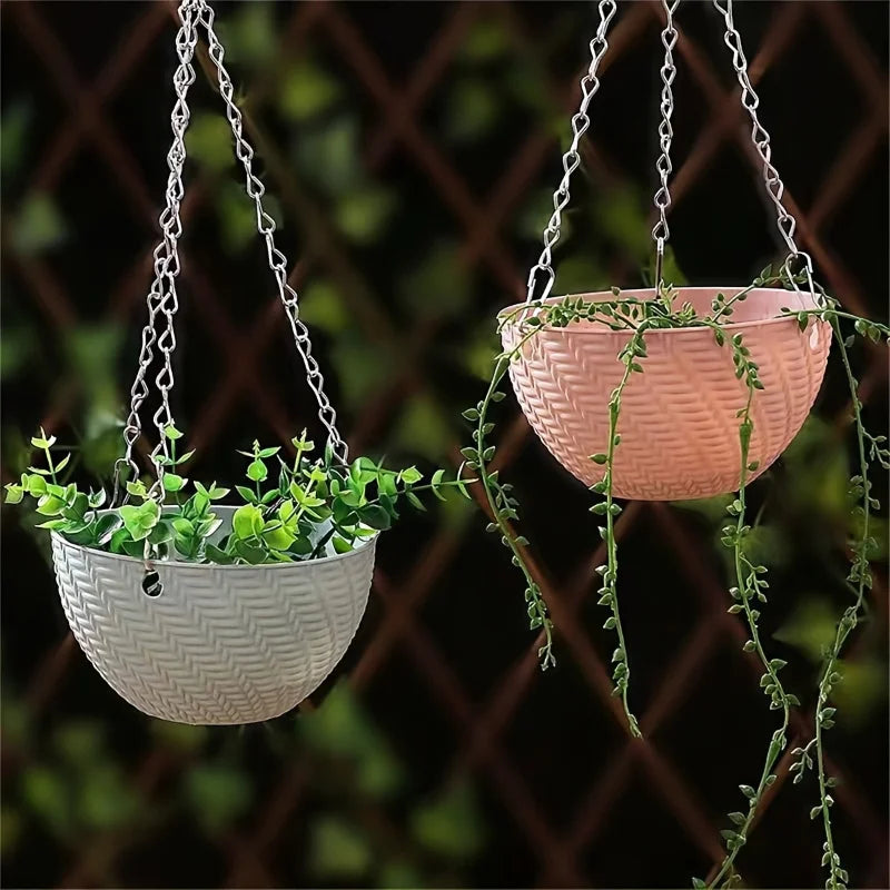 2Pcs Hanging Flower Planters, Outdoor Balcony Hanging Plant Pots for Indoor & Outdoor Green Plants