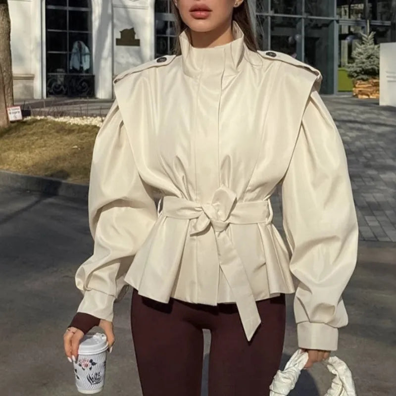 Vintage Trench Coats Women 2025 New Autumn Solid Lace Up Lapel Jacket Casual Loose Full Sleeve Coat High Street Office Outwear
