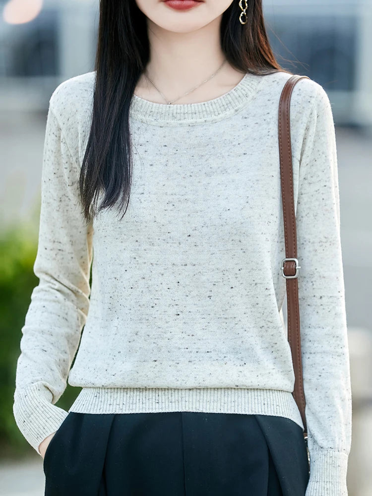 Women Fine Wool Sweater O-neck Fancy Yarn Pullover Autumn Winter Knitwear Casual Clothing Bottoming Itch-Free Top for Festival