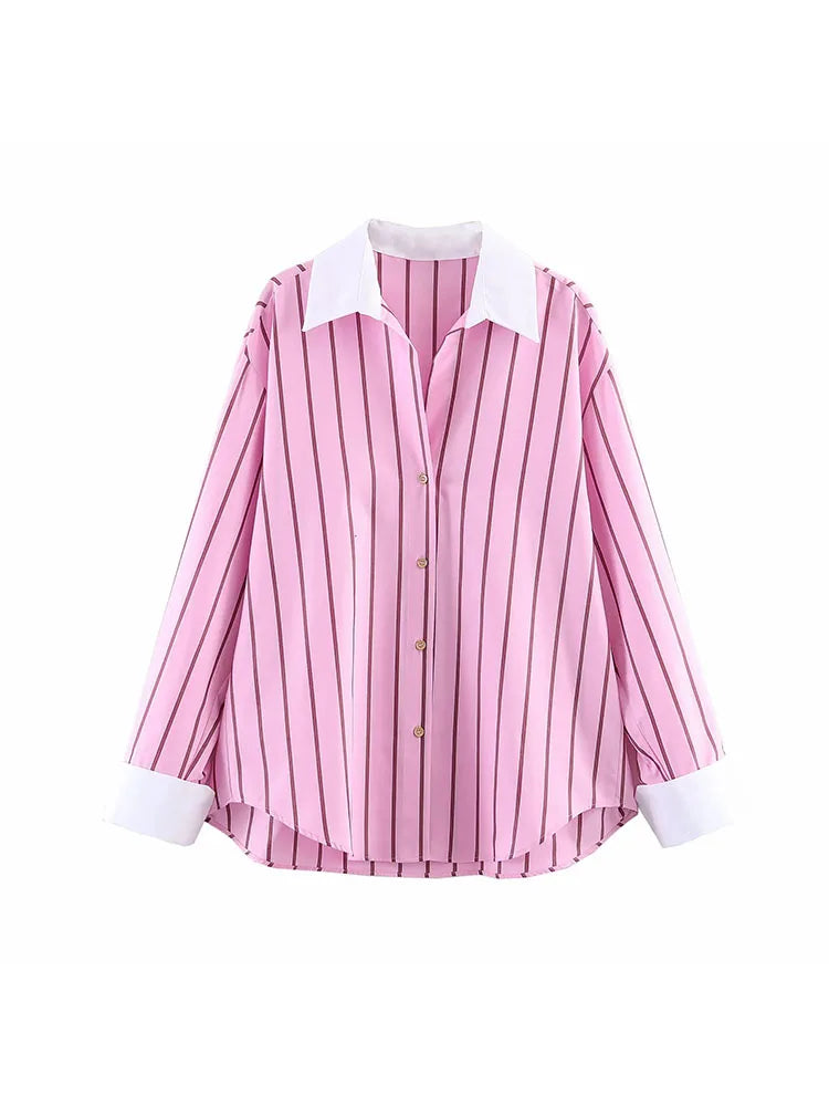 Women Blouses Tops Spring New Fashion Color Blocking Elegant Women's Shirts Tops Chic Street Single-breasted Tops