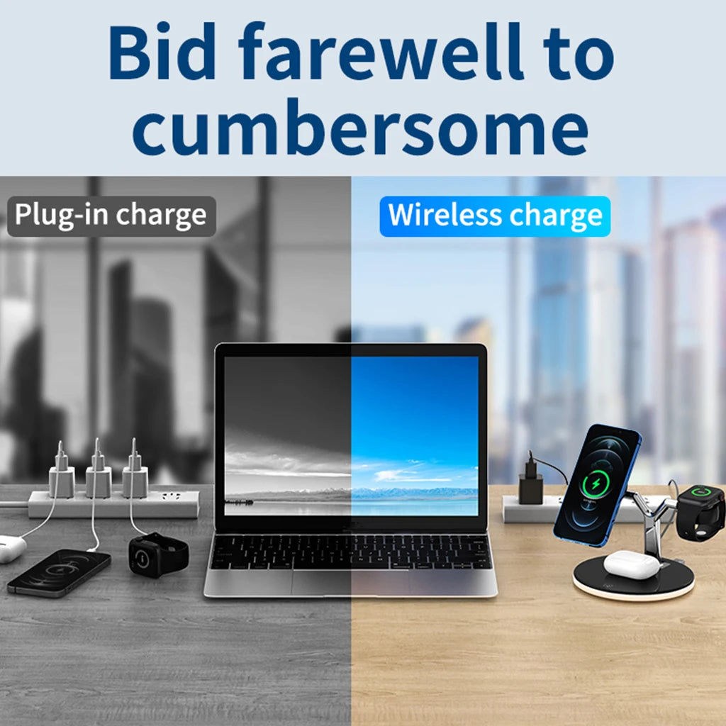3 In 1 Magnetic Wireless Charger 15W Portable Fast Charging Pad for Phones Watch Earbuds