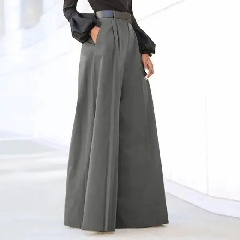 High-Waist Wide-Leg-Businesshosen für Damen aus elegantem kühlem Anthrazitgrau mit strukturiertem Schnitt und dezenten Bundfalten