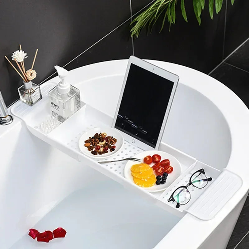 Bathroom Bathtub Tray Shower Caddy Bath Tub Rack Extendable Bathtub Shelf Towel Book Holder Storage Organizer Accessories