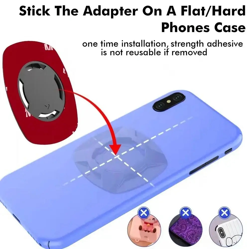 Rote, selbstklebende universelle Smartphone-Halterungsklebefläche mit rundem Magnetgriff auf der Rückseite zur Befestigung an harten Smartphone-Hüllen für Fahrrad-Lenker.