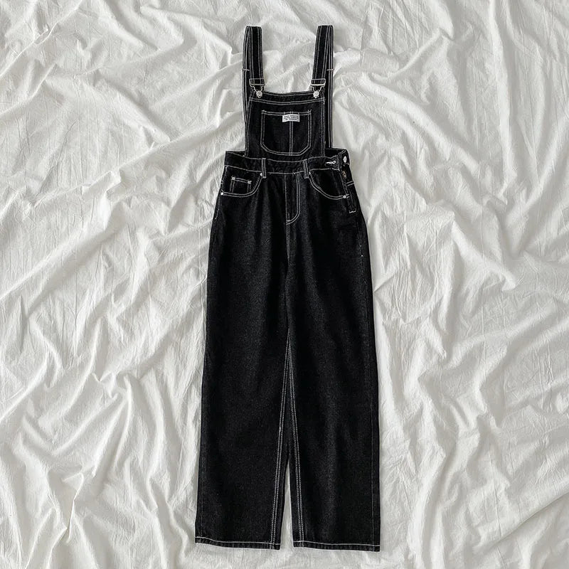 Women Casual Denim Overalls Spring Autumn Buttons Pockets High Waist Straight Jeans Korean Style Fashion Jumpsuit Pants