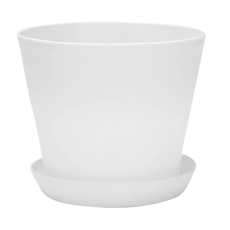 Plastic Plant Flower Pot Planter With Saucer Tray Round Gloss Home Garden Decor, White Upper Caliber -, 17cm / 6.69"
