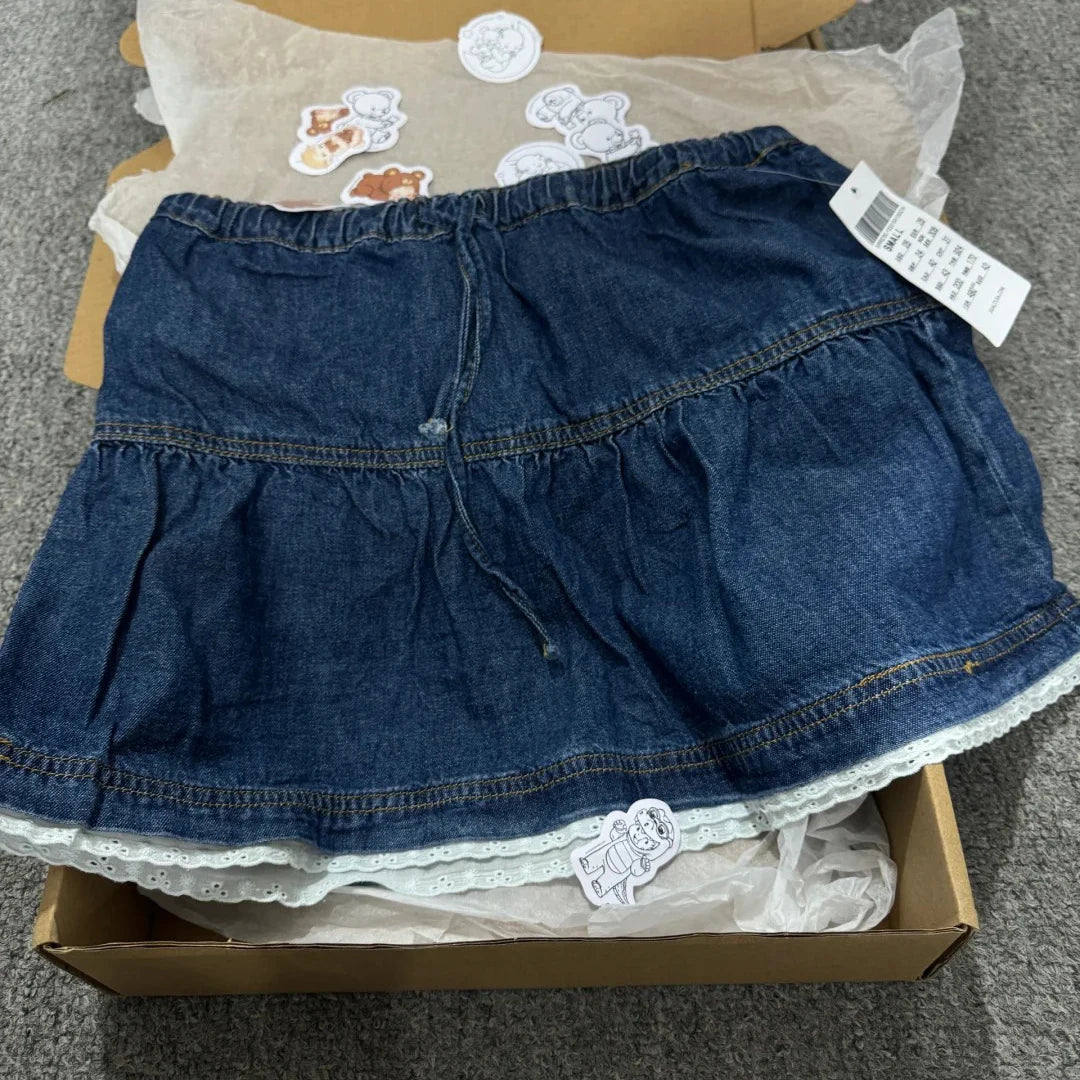 Casual Women Blue Denim Mini Skirts Summer Vintage High Waist Pockets A-line Skirts Female Y2k Streetwear Slim Bottoms 2024