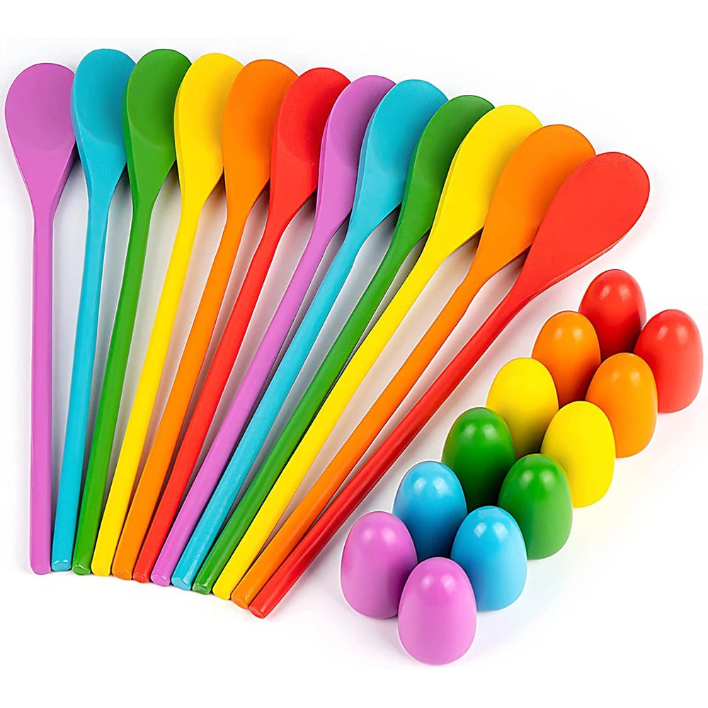 Easter Party Spoon Race Game Set Wooden Egg Balance Game Relay Race Games for Kids  Eggs Hunt Game Outdoor Lawn Games