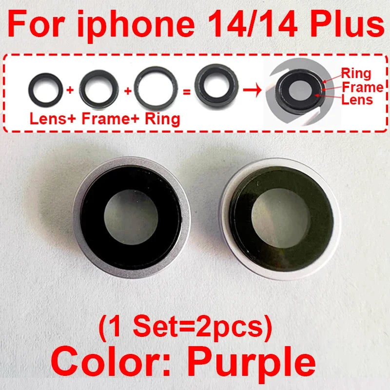 Rear Back Camera Lens For iPhone 14 Plus 14 Pro 14 Pro Max Rear Camera Glass Lens Cover With Frame Bracket Metal Ring Bezel