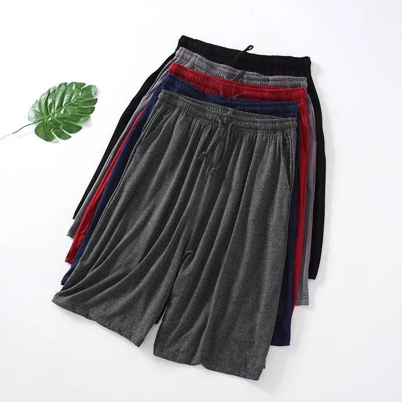 Gestapelte Herren-Modal-Cotton-Loungewear-Shorts in Grau, Navyblau, Rot und Schwarz aus Cord mit elastischen Bundabschlüssen