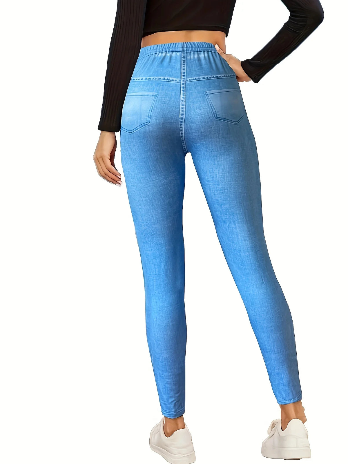Women's Elegant Faux Denim Printed Leggings, Exquisite Basic Layering Pants, Exclusively for Women
