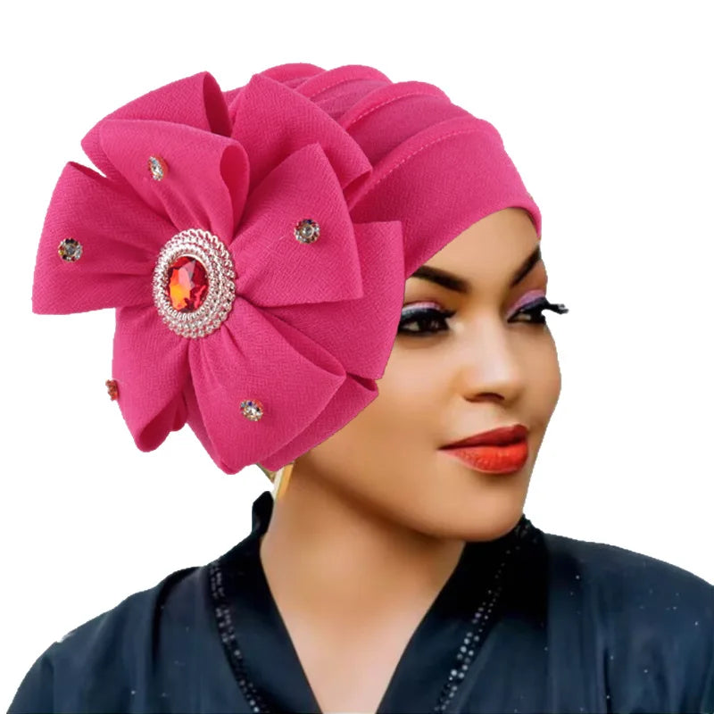 Fashion Diamond Flower Turban Caps for Women Headwear Hat Muslim Headscarf Bonnet Lady Bandana Hair Accessories Caps