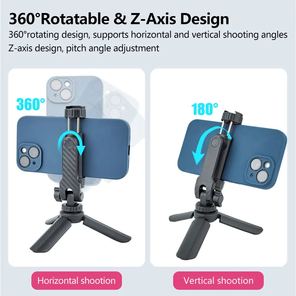 Multi-functional Phone Holder 360° Rotatable Clamp Phone Tripod Mount Rotatable with Dual Cold Shoe Mounts for Smartphone Vlog