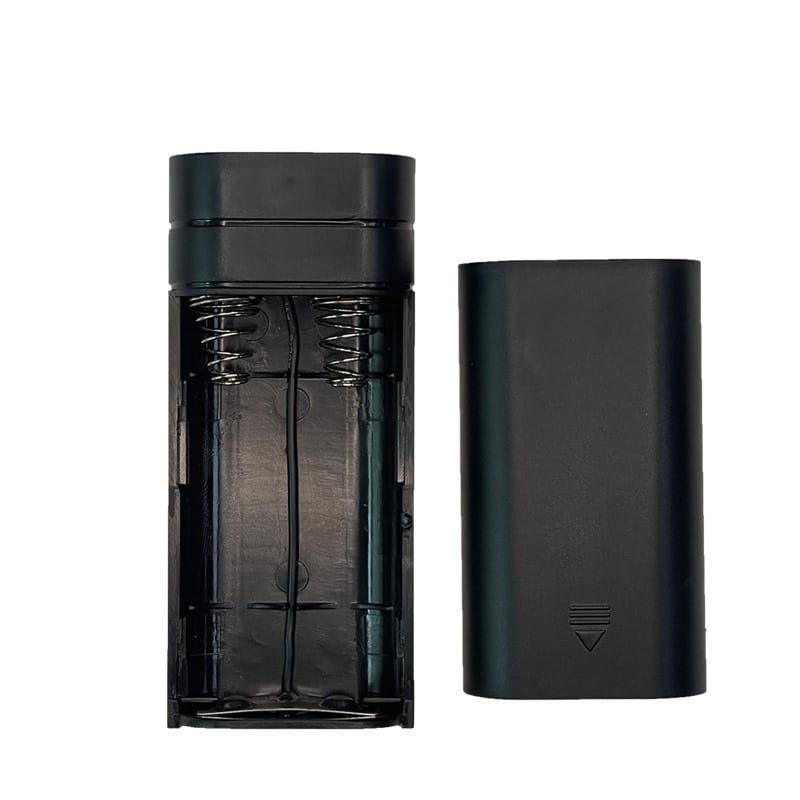 Caja de banco de energía de plástico negro con dos compartimentos accionados por resorte para baterías AA de 6000 mAh para la carga electrónica del teléfono
