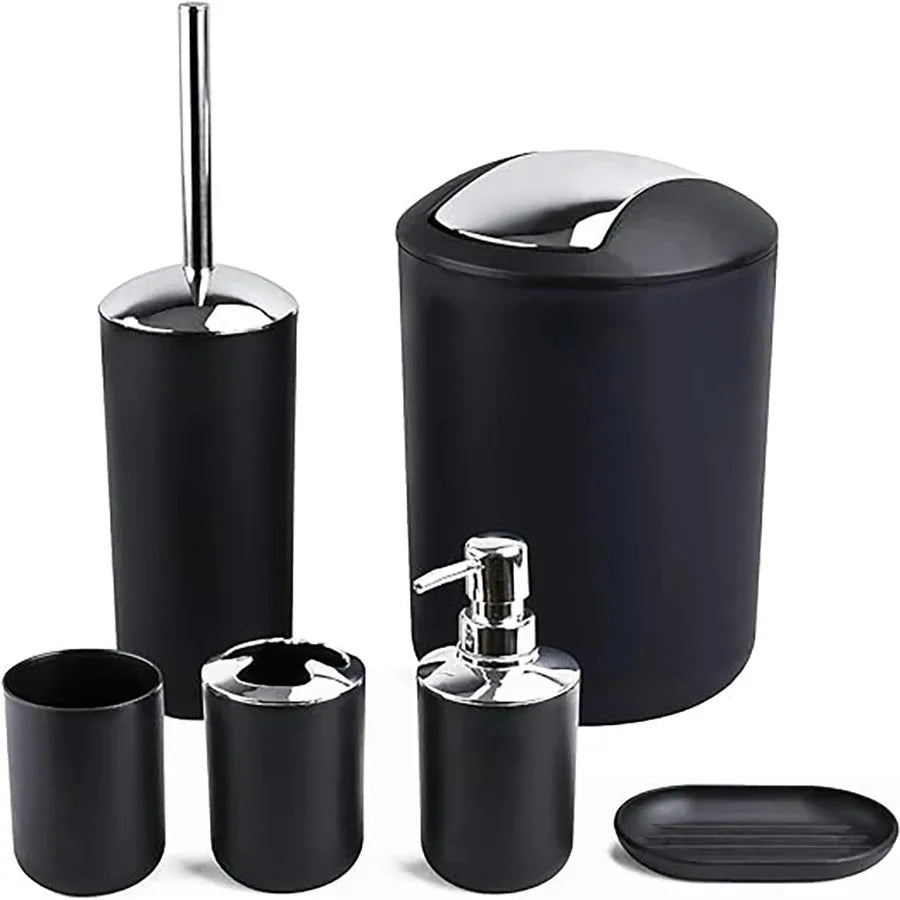 Bathroom Accessory Set,6 Piece Gift Set,Toothbrush Holder,Toothbrush Cup,Soap Dispenser,Soap Dish,Toilet Brush Holder,Trash Can