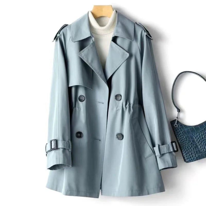Women's Casual Trench Coat Midi Length Windbreaker Female Outerwear for Spring Autumn Big Size Black Khaki 4XL