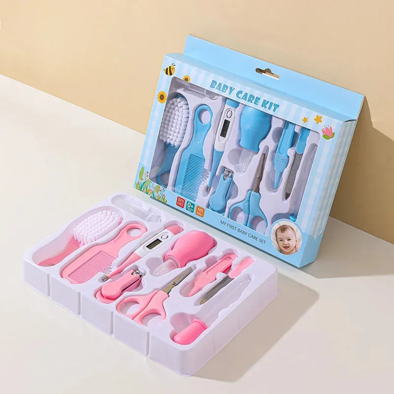 10-in-1 Baby Care Kit: Newborn Grooming Set (Nail Clippers/Brush/Thermometer) for Infant (Pink/Blue)