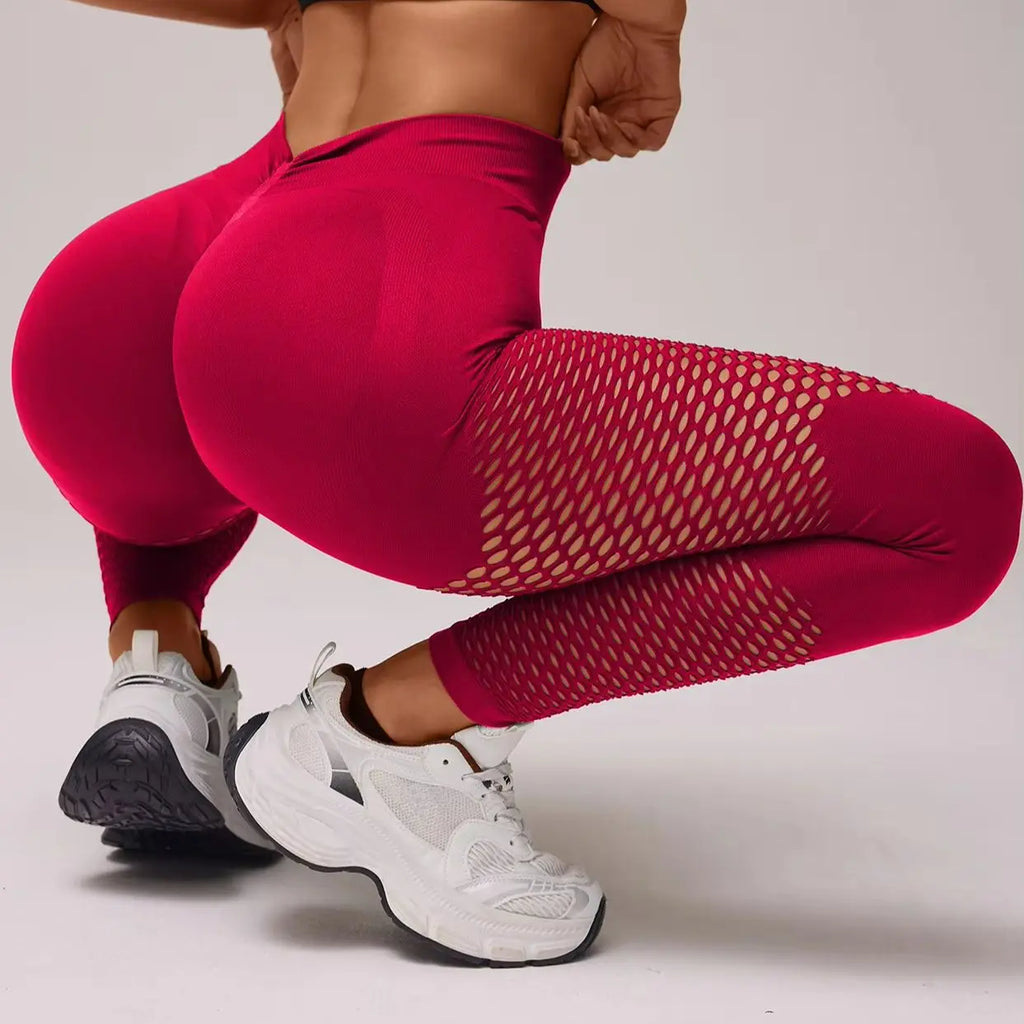 Women Hollow Out Leggings V Back Gym Fitness Athletic Workout Leggins Yoga Pants Scrunch Sports Training Tights Sportswear
