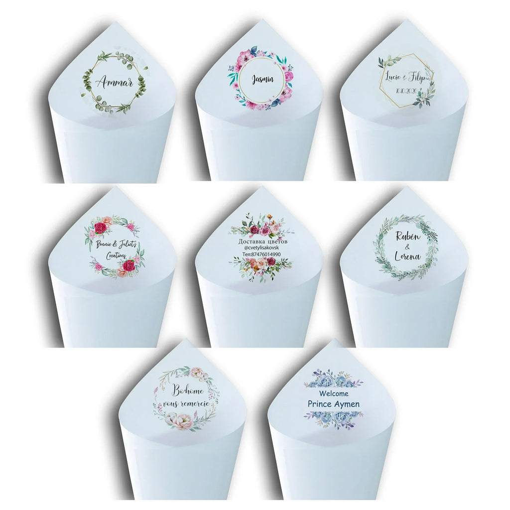 30Pcs Custom Wedding Cones Name Christmas Wedding Thanksgiving Floral Confetti Toss Cones Birthday Baptism Party Favors