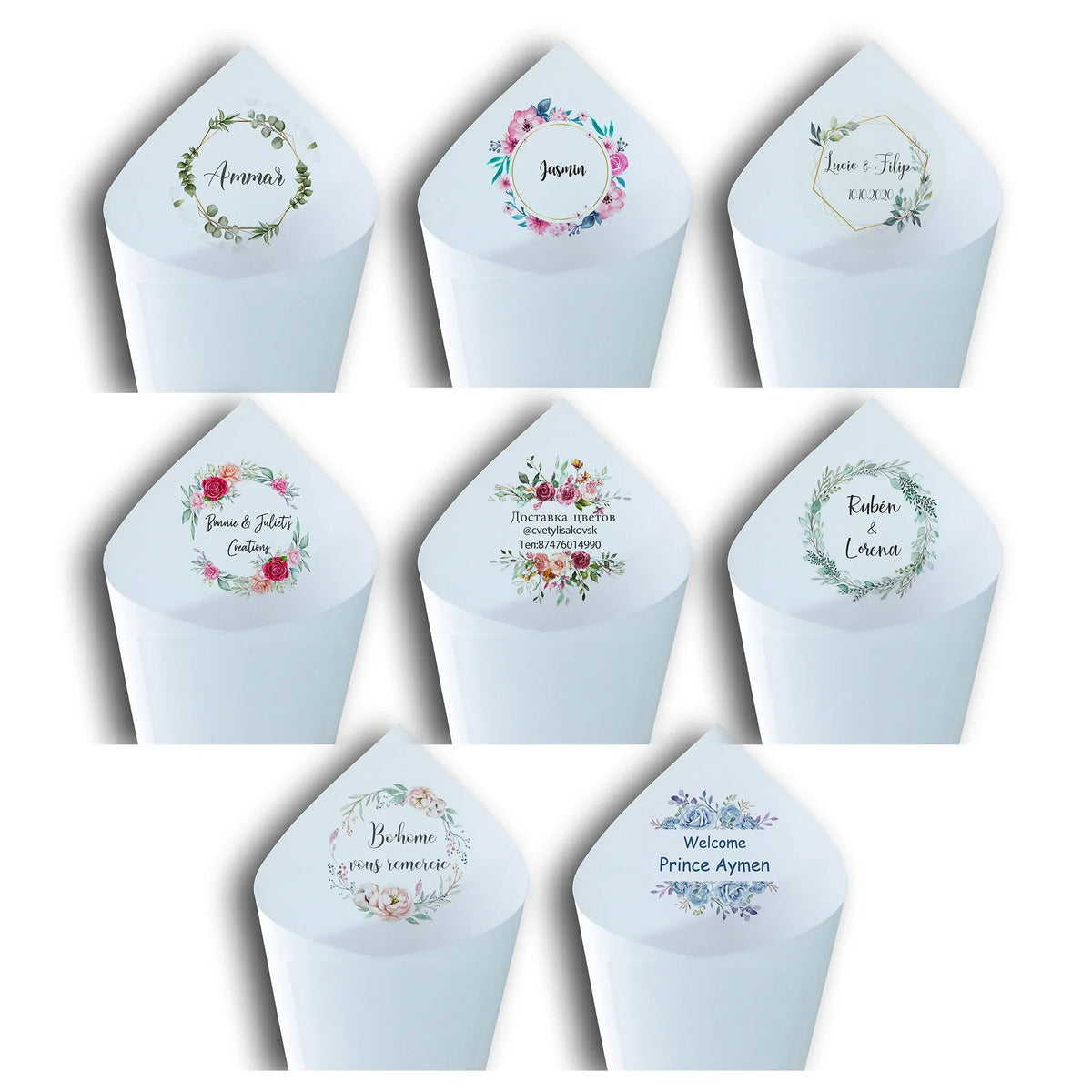 30Pcs Custom Wedding Cones Name Christmas Wedding Thanksgiving Floral Confetti Toss Cones Birthday Baptism Party Favors