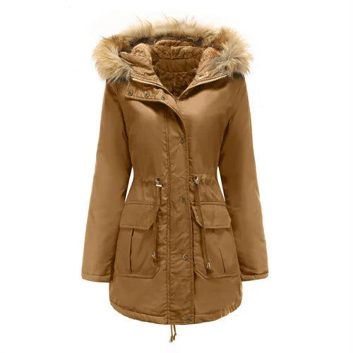 2026 Warm Winter Jacket Women's Fur Collar Coats Jackets for Lady Long Slim Fleece Parka Hoodies Parkas