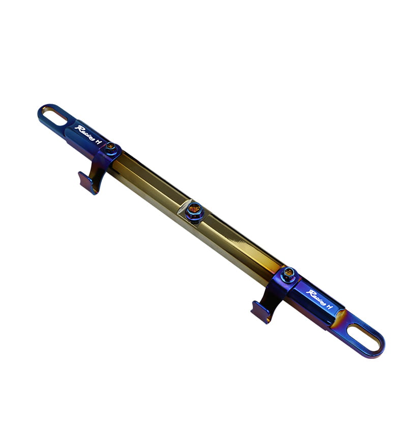 Ensemble élégant de barre d’équilibre pour guidon de moto à deux tons, comprenant un centre doré et des prises bleues vibrantes avec le logo racing h.