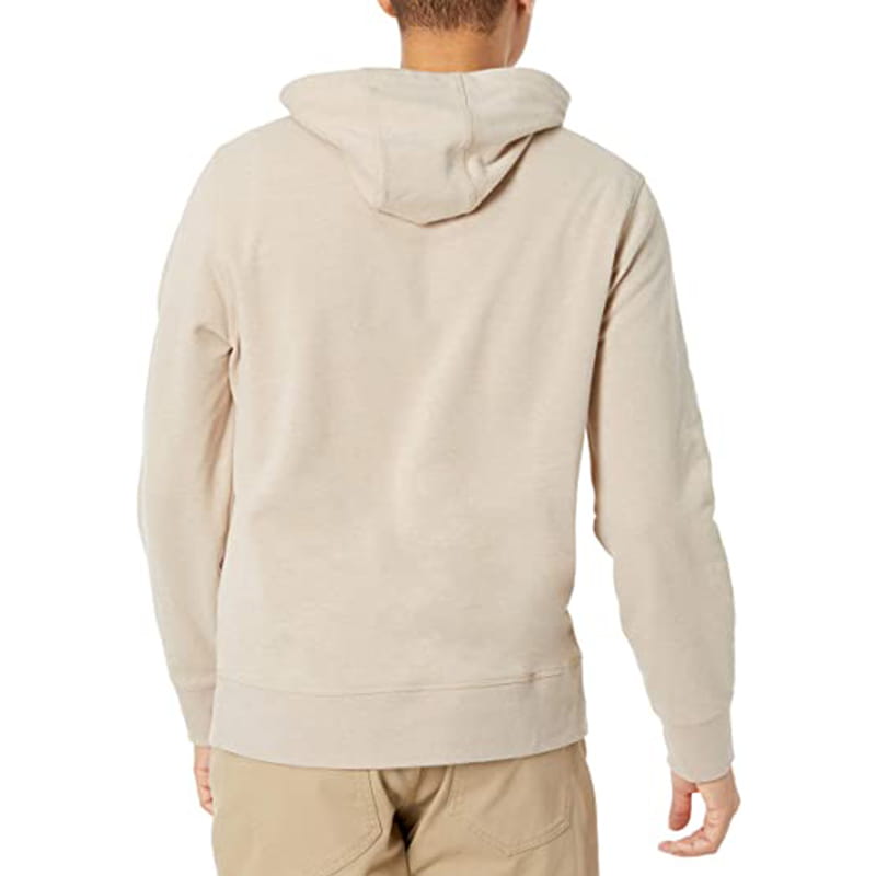Beiger Herren-übergroßer Fleece-Pullover mit Kapuze mit weichem, strukturiertem Stoff und gerippten Bündchen.