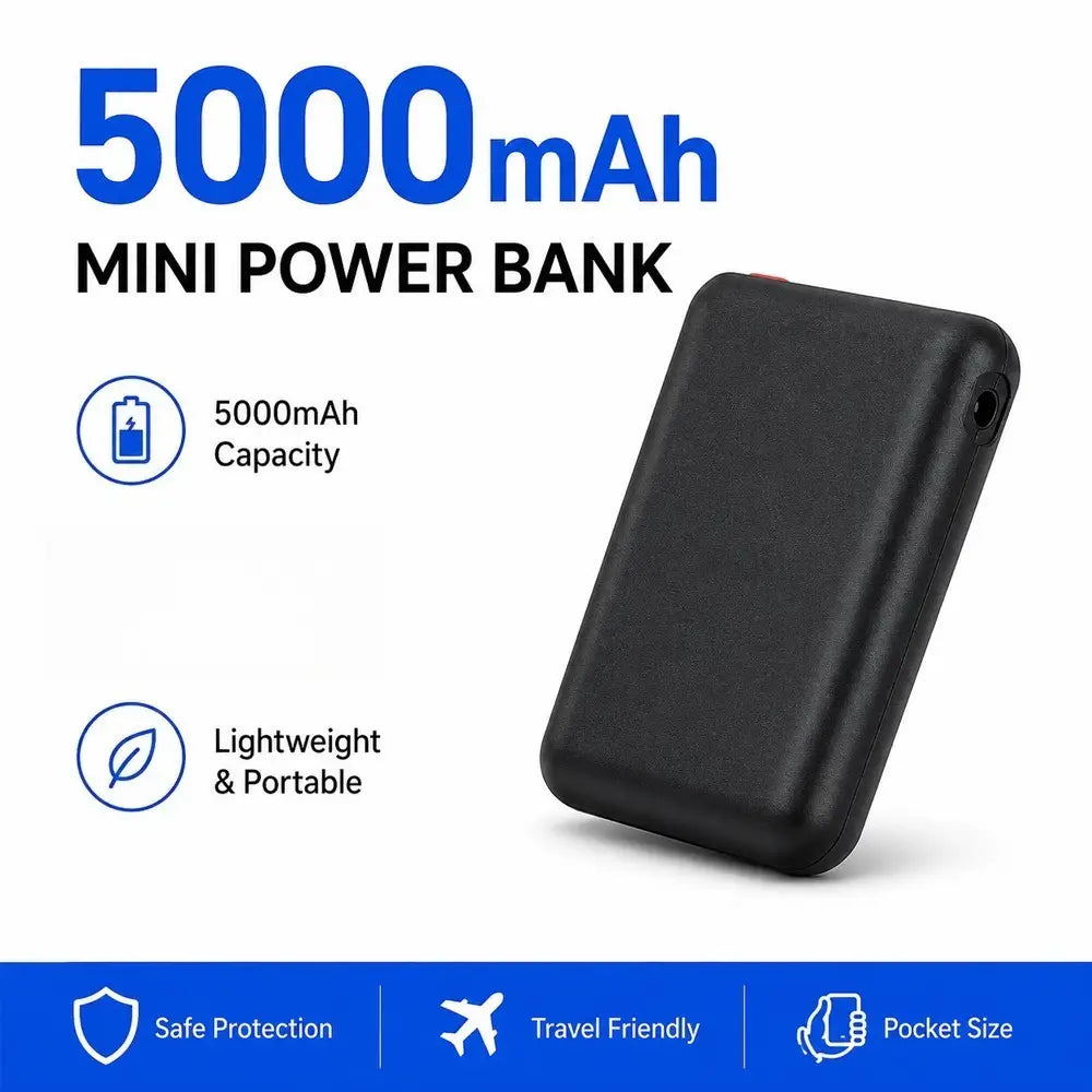 Banco de energía mini rectangular negro de color negro con acabado mate y bordes redondeados, para su uso como batería para guantes calefactados o batería de guantes.