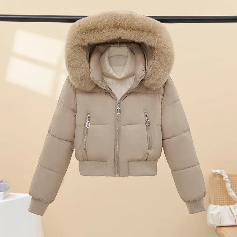 Women's New Winter Velvet Thickened Cotton-padded Jacket Hooded Short Long-sleeved Cotton-padded Jacket Jacket Women