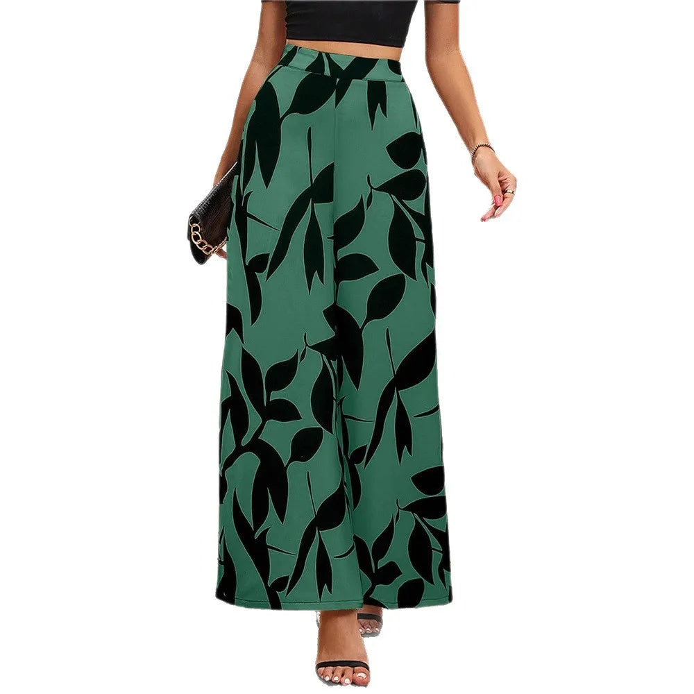 Women High Waist Wide Leg Pants Boho Floral Print Loose Summer Beach Vacation Resort Casual Palazzo Trousers