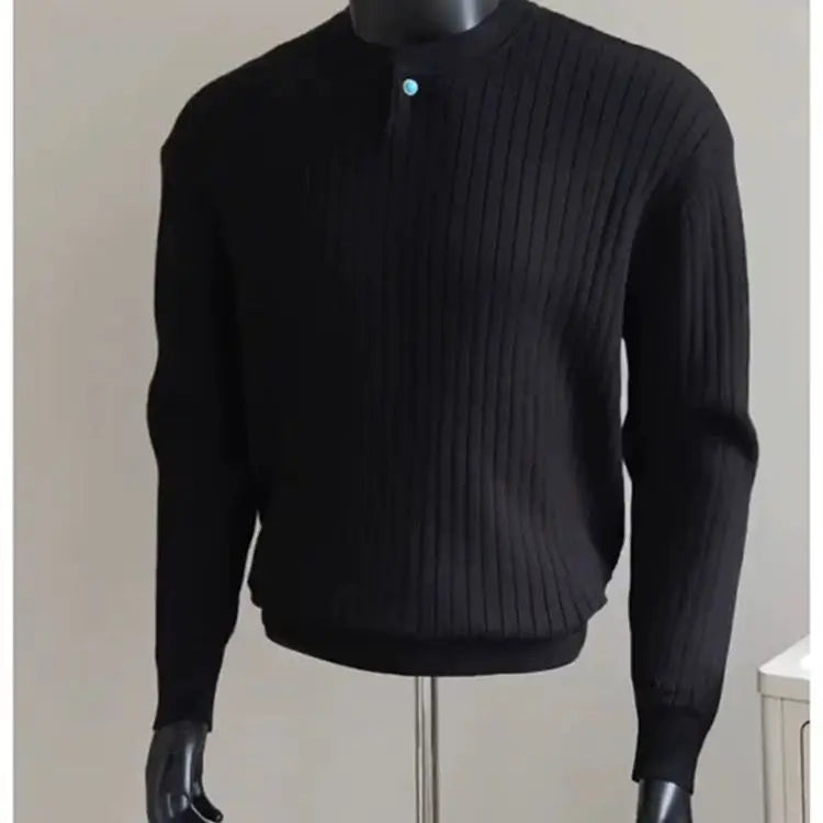 Men's Loose Textured Knit Sweater Spring Autumn American Style Casual Solid Color Inner Top