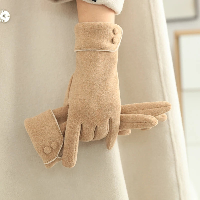 1 pair of women's warm gloves suitable for women, with fleece lining, windproof and cold-resistant, available in multiple colors, elegant and stylish gloves