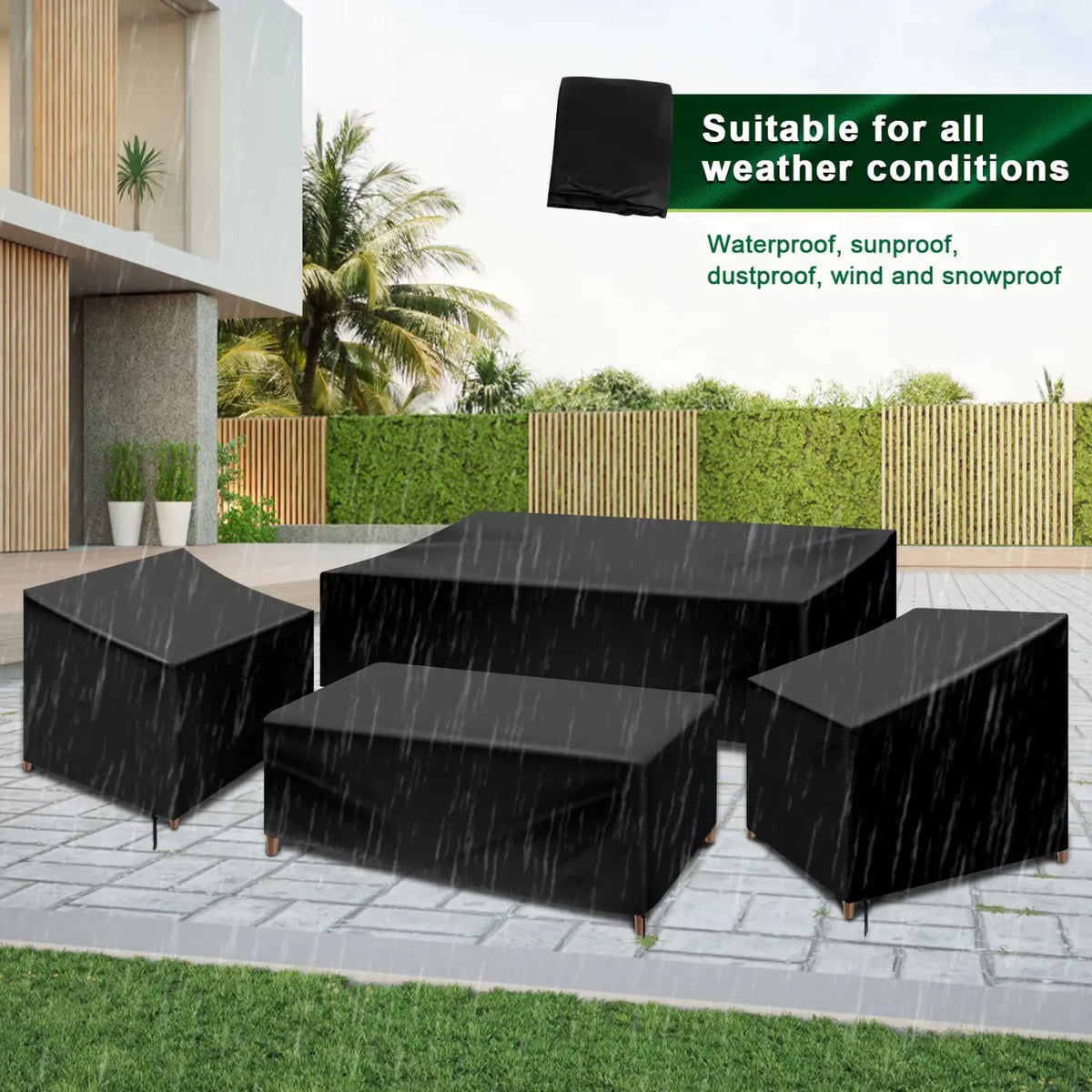 4Pcs Patio Furniture Cover Set Heavy Duty Waterproof Patio Furniture Cover Oxford Cloth Outdoor Furniture Cover with Drawstring