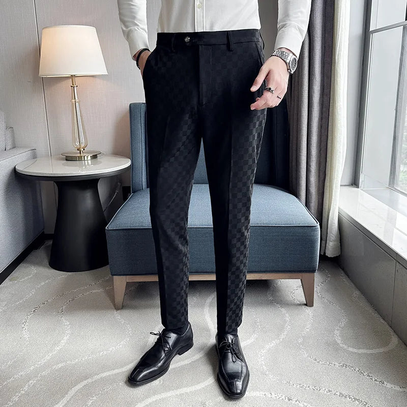 Men's Suit Pants Fashionable Slim Fit Business Social Office Formal Pants Wedding Social Party Men's Checkered Suit Pants