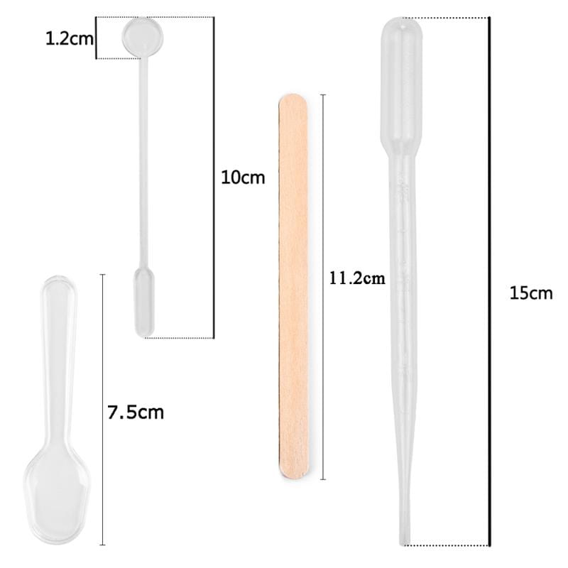 Clear plastic pipette with tapered tip and measurement markings 15cm long from epoxy resin mixing tool set for DIY jewelry making.