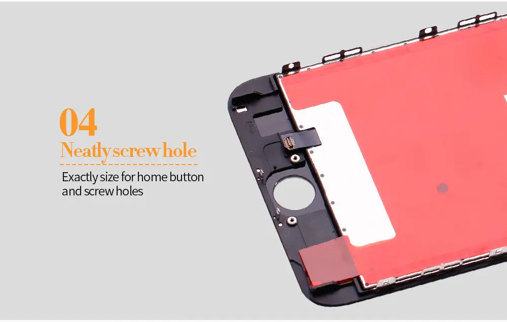 ensemble écran tactile LCD noir avec découpe du bouton d’accueil circulaire et orifices de vis précis pour un ajustement sécurisé, compatible avec le remplacement des écrans LCD pour iPhone 5 à 8 Plus.