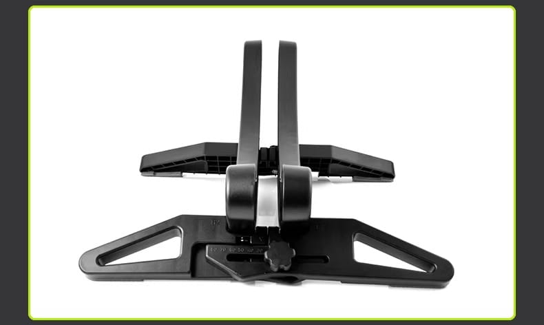 Support de stationnement pour vélo réglable en plastique noir et rack de rangement, avec un design minimaliste épuré et une hauteur réglable.