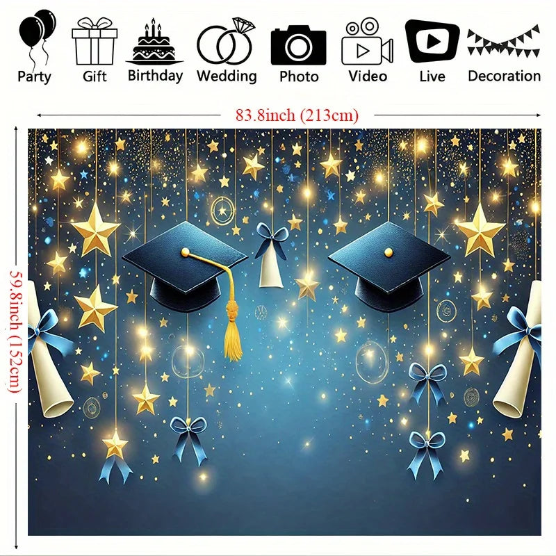 1 Holiday Graduation Celebration Background - Sparkling Stars and Diploma Design, Home, Office, and Party